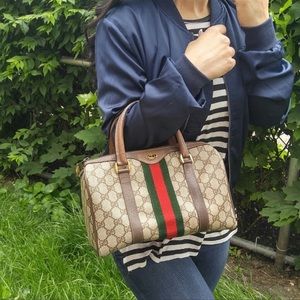 Vintage Gucci GG Logo Web Boston  Tophandle Bag